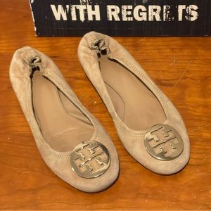 Tory Burch Minnie Travel Tan Suede Ballet Flats Women’s sz: 9